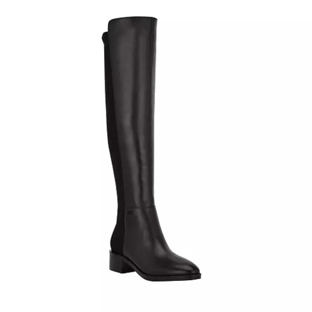 NIB Calvin Klein Deedee Over The Knee Boots Black Size 5.5 Block Heels Leather